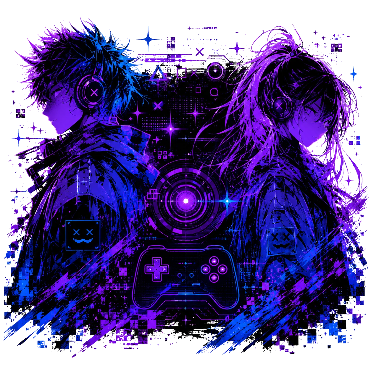 Purple and blue cyber anime brand artwork